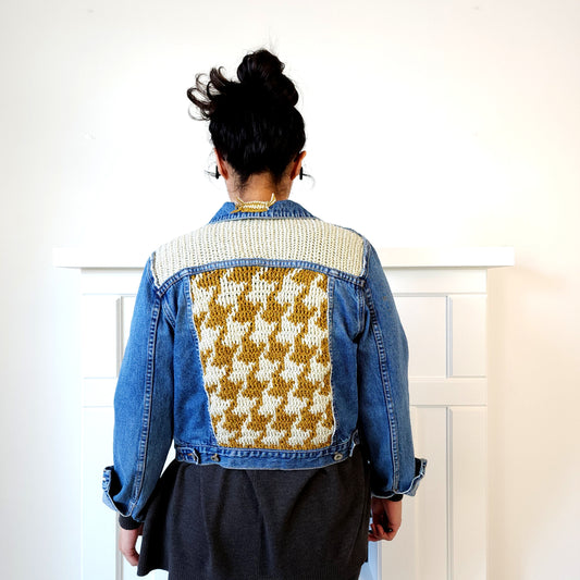 HOUNDSTOOTH CROPPED JEAN JACKET