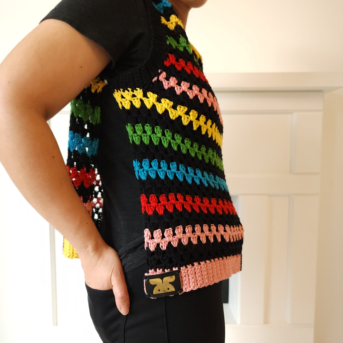 SCRAPPY RAINBOW SWEATER VEST (WITH BUTTON SIDE CLOSURES)